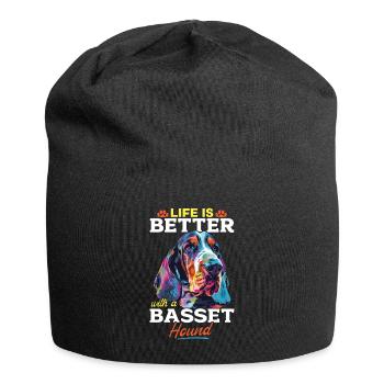 Dog Breed Life is Better with a Basset Hound - Jersey-Beanie - Schwarz - Vorne