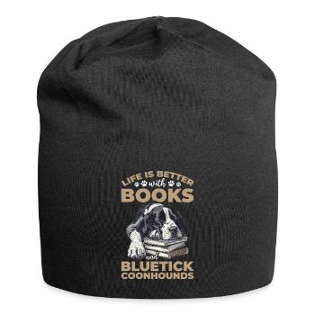 Bluetick Coonhound Dog Life is Better with Books - Jersey Beanie - black - Front