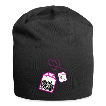 Sachet de thé rose coeur - Bonnet en jersey - noir - Devant
