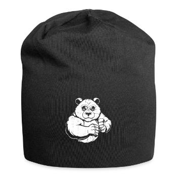 Großer Panda Pandabär - Jersey-Beanie - Schwarz - Vorne