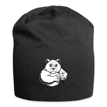 Großer Panda Pandabär - Jersey-Beanie - Schwarz - Vorne