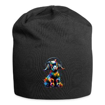 Colorful Splash Art Headphones Goats Farm Animal - Jersey Beanie - black - Front
