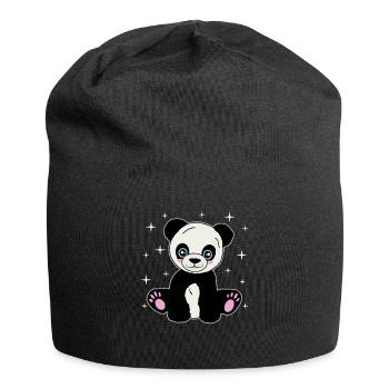 Kuschelpanda unter Sternen - Jersey-Beanie - Schwarz - Vorne