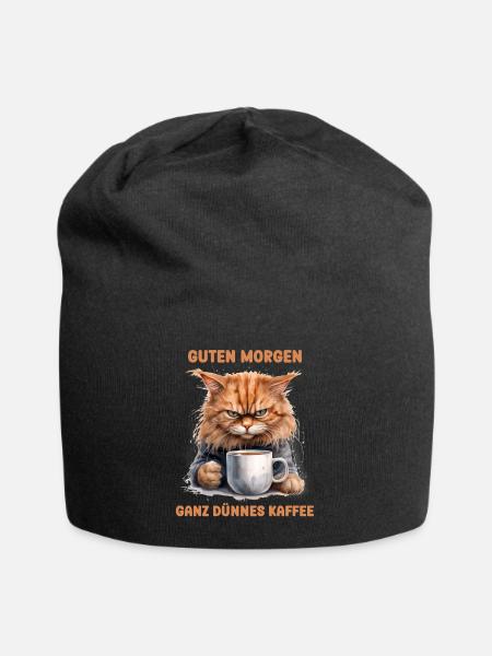 Guten Morgen ganz dünnes Kaffee lustige Katze - Jersey-Beanie - Schwarz