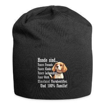 « Les chiens sont 100% famille » Beagle - Bonnet en jersey - noir - Devant