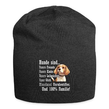 "Dogs are 100% family" Beagle - Jersey Beanie - charcoal grey - Front