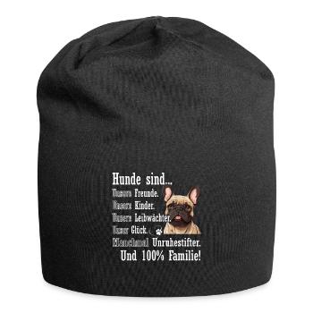 « Les chiens sont 100% famille » Bouledogue - Bonnet en jersey - noir - Devant