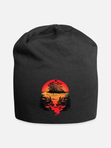 Drachen Südsee Insel Fantasy Sonnenuntergang Dämon - Jersey-Beanie - Schwarz
