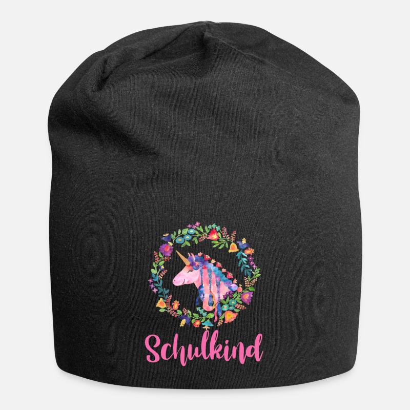 Einhorn Blumen Bunt Schulkind - Jersey-Beanie - Schwarz