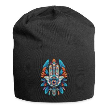 Spirituelle Hamsa Hand Mandala Federn - Jersey-Beanie - Schwarz - Vorne