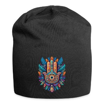 Spirituelle Hamsa Hand Federn Aesthetic Design - Jersey-Beanie - Schwarz - Vorne