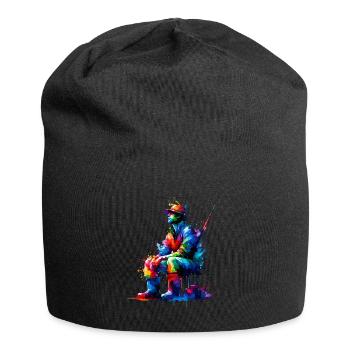 Bunte Splash Art Eisfischen Fischfischer Fischer - Jersey-Beanie - Schwarz - Vorne
