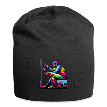 Bunte Pop Art Eisfischen Fisch Fischer Angler - Jersey-Beanie - Schwarz - Vorne