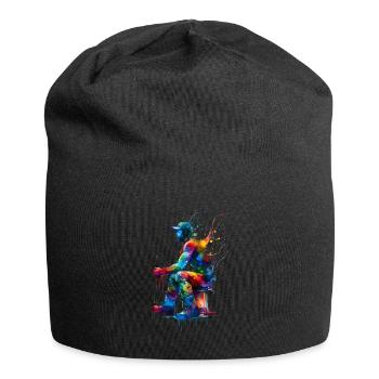 Bunte Splash Art Eisfischen Fischfischer Fischer - Jersey-Beanie - Schwarz - Vorne