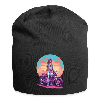 Retro Vaporwave Motorcycle Biker Style - Jersey Beanie - black - Front