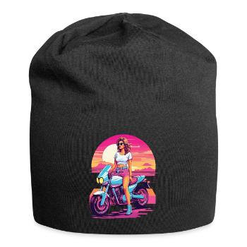 Esthétique de la moto synthwave pour les filles motardes - Bonnet en jersey - noir - Devant