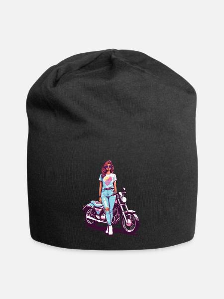 80er Jahre Vintage Motorrad Biker Girl Design - Jersey-Beanie - Schwarz