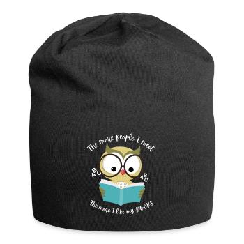 Hibou lisant un livre. Vous aimez les livres - Bonnet en jersey - noir - Devant