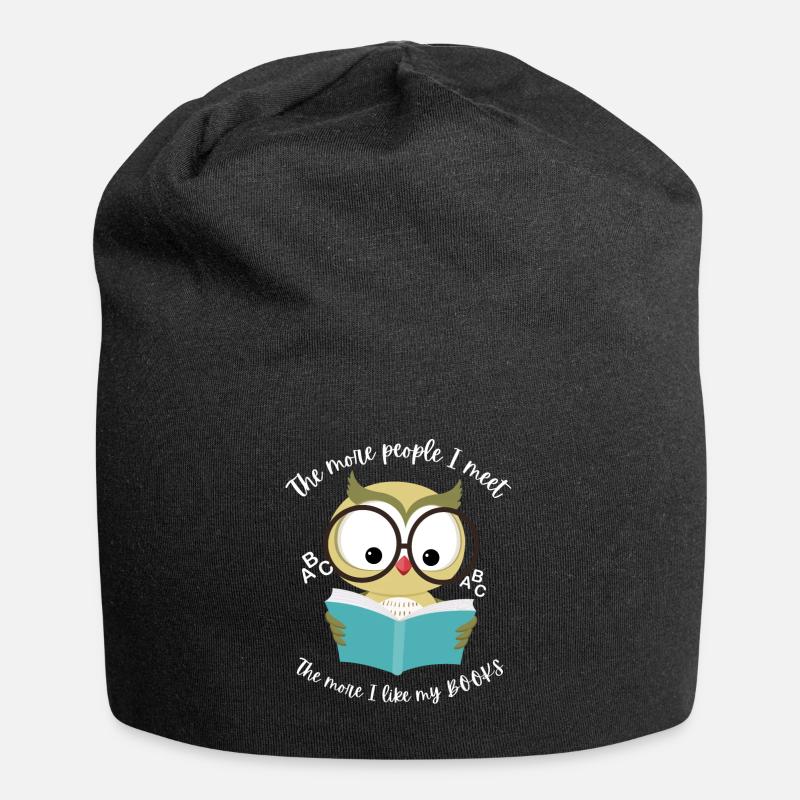 Eule liest ein Buch . Du liebst Bücher - Jersey-Beanie - Schwarz