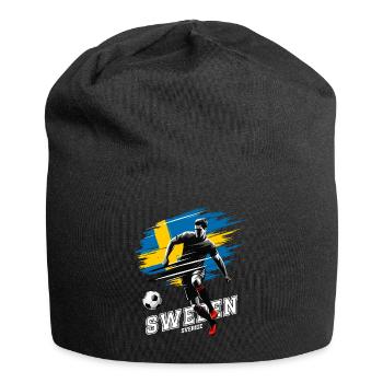 Schwedischer Fußballspieler mit Flagge - Jersey-Beanie - Schwarz - Vorne