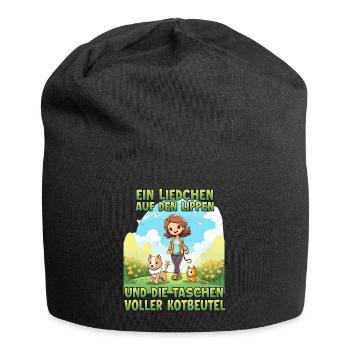 Funny dog owner walking t-shirt dog mom - Jersey Beanie - black - Front