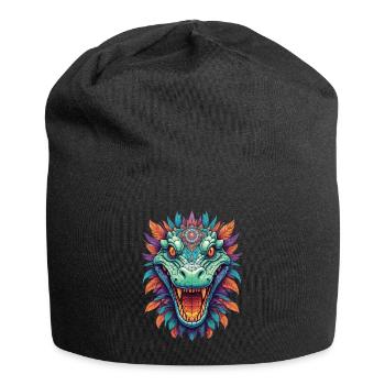 Krokodil Mandala Tiergeist Traumfänger Design - Jersey-Beanie - Schwarz - Vorne