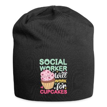 Social Worker Will Work For Cupcakes - Jersey-Beanie - Schwarz - Vorne