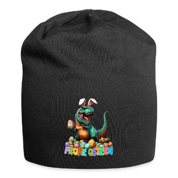 Dinosaur Trex Boys Easter Basket Easter Bunny - Jersey Beanie - black - Front