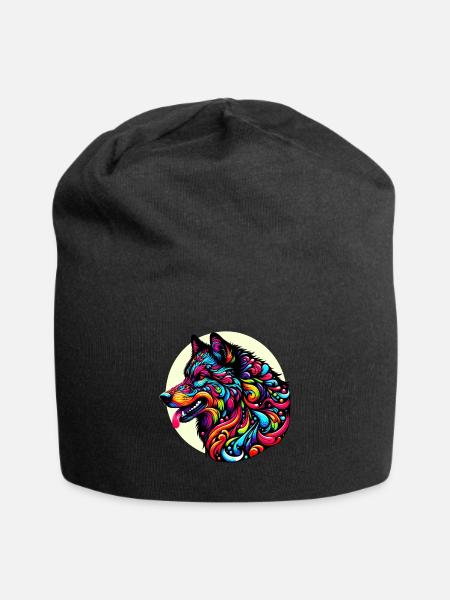 Wolf, Wolfskopf - Jersey-Beanie - Schwarz