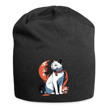 Asiatische Katze Kanji Zeichen Katzen Dame - Jersey-Beanie - Schwarz - Vorne