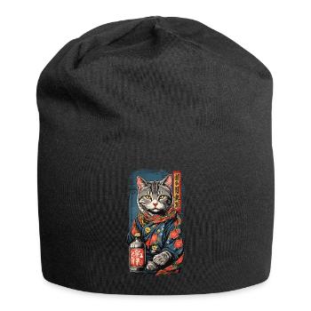 Chat dans le saké japonais affiche Art Vintage - Bonnet en jersey - noir - Devant