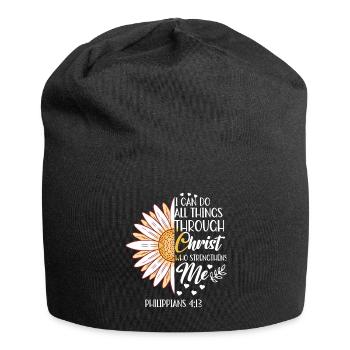 Je peux tout faire à travers la fleur de marguerite du Christ - Bonnet en jersey - noir - Devant