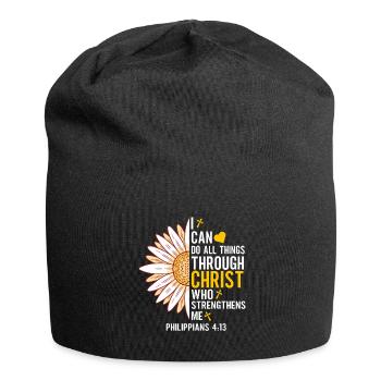 Je peux tout faire à travers la fleur de marguerite du Christ - Bonnet en jersey - noir - Devant
