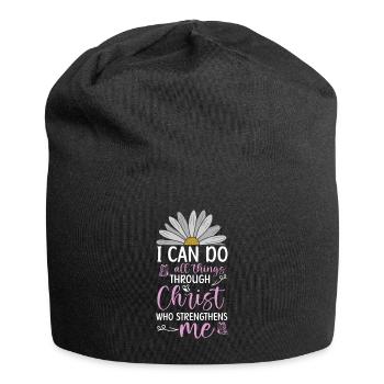 Je peux tout faire à travers la fleur de marguerite du Christ - Bonnet en jersey - noir - Devant