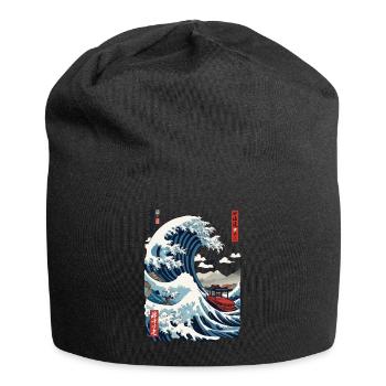 Japan Ukiyo-E Style Captain Sailboat Vintage - Jersey Beanie - black - Front