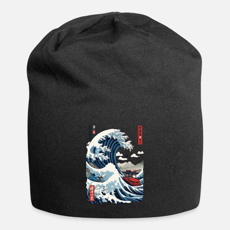 Japan Ukiyo-E Style Kapitän Segelboot Vintage - Jersey-Beanie - Schwarz
