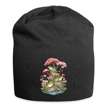 Goblincore Streetwear Esthétique Vintage Grenouille - Bonnet en jersey - noir - Devant