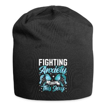 Teal Ribbon PTSD Stress Anxiety Disorder - Jersey Beanie - black - Front