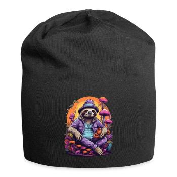 Paresseux Art psychédélique Goa Trance forêt champignons - Bonnet en jersey - noir - Devant