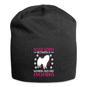 Ovcharka woman and her Caucasian Ovcharka - Jersey Beanie - black - Front