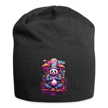 Pandabär Psychedelic Art Musik Festival Wald Pilze - Jersey-Beanie - Schwarz - Vorne