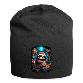 Faultier Niedliches Tier Floraler Nachthimmel - Jersey-Beanie - Schwarz - Vorne