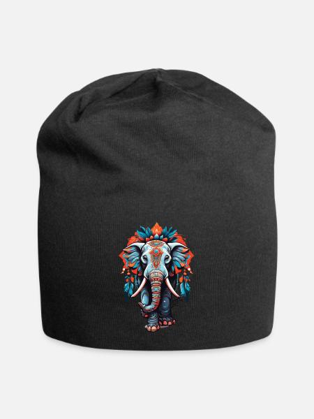 Elephant Spiritual Mandala Dream Catcher Design - Jersey Beanie - black