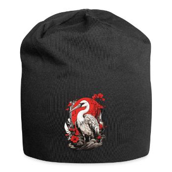 Kranich Asiatische Ästhetik Vintage Streetwear - Jersey-Beanie - Schwarz - Vorne