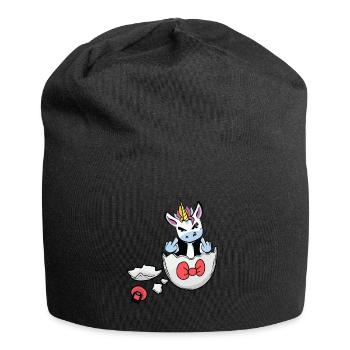 Einhorn Geburt Schwangerschaft Schwanger Baby Ei - Jersey-Beanie - Schwarz - Vorne