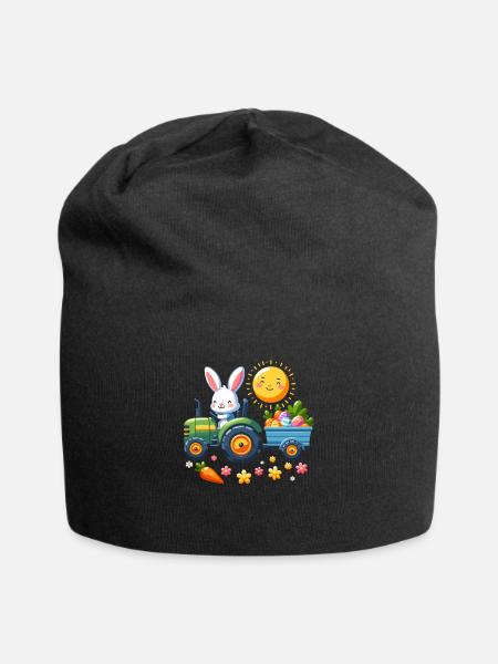Tracteur, agriculteur, panier de Pâques, lapin de Pâques, joyeuses Pâques - Bonnet en jersey - noir