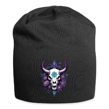 Bull Skull Feather Mandala Spiritual Design - Jersey Beanie - black - Front
