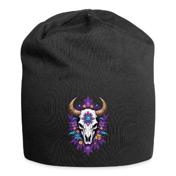 Feather Mandala Bull Skull Spiritual Design - Jersey Beanie - black - Front