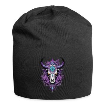 Bull Skull Feather Mandala Spiritual Design - Jersey Beanie - black - Front