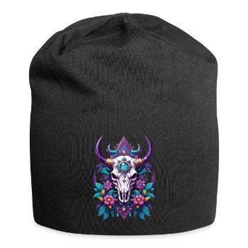 Bull Skull Feather Mandala - Jersey Beanie - black - Front
